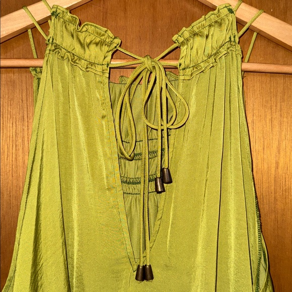 •FREE PEOPLE•NWT GRASSES GREEN “MY OH MY”SMOCK NECKLINE KEYHOLE BLOUSE MEDIUM - Picture 12 of 16